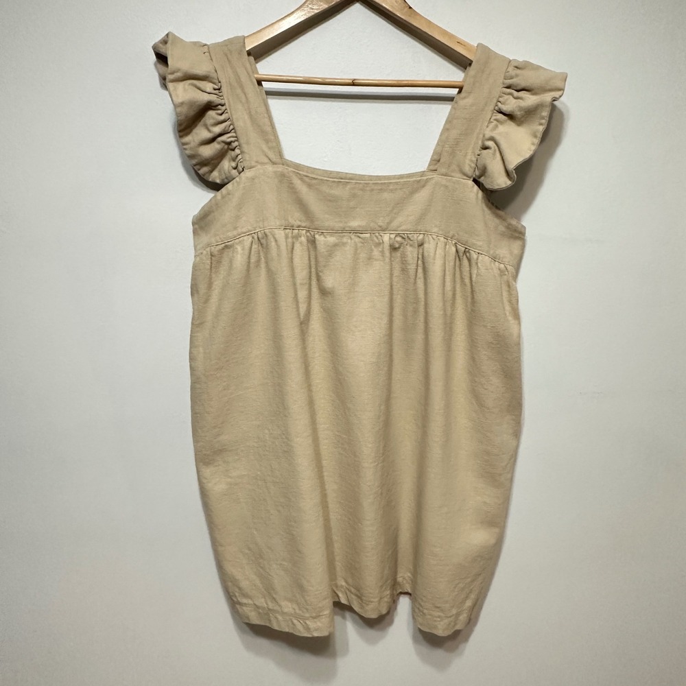 Pomander Place Ruffle Shift Mini Dress Women XL Beige Babydoll Cotton Preppy